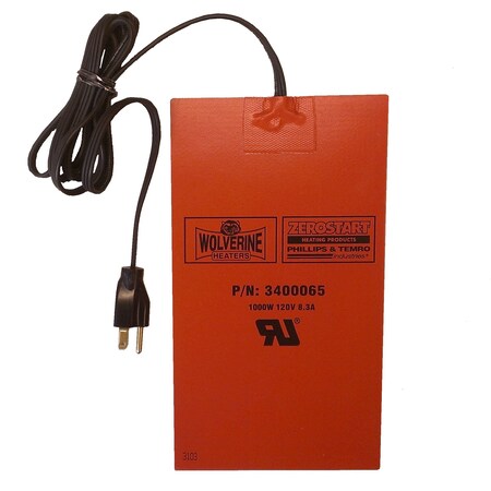 Zerostart Silicone Pad, Adhesive - 1000W, 120V, 8.3A - 6in. 15.3 Cm X 10-3/4in. 27.3 Cm 3400065